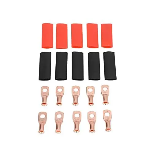Produktbild: Kabelschuhe, 10 Stück, AWG 8 X 1, 4, Kupferdrahtkabelschuhe, Batterieklemmen-Anschlüsse, Kabel E mit 10 Stück Schrumpfschlauch-Tu-Stoßklemmen. Anwendung, Batterieklemmen-Set Muss