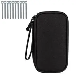 Produktbild: Kabeltasche - Organiser Tasche, Elektronische Tasche - mit 10 Pcs Drahtbinder - Doppelschicht Elektronik Zubehör Kabeltasche, Tragbare Tech Pouch for SD-Karte, handy Ladekabel, Powerbank (Schwarz)