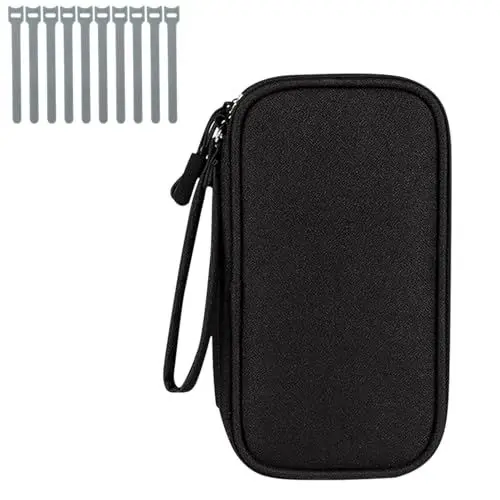 Produktbild: Kabeltasche - Organiser Tasche, Elektronische Tasche - mit 10 Pcs Drahtbinder - Doppelschicht Elektronik Zubehör Kabeltasche, Tragbare Tech Pouch for SD-Karte, handy Ladekabel, Powerbank (Schwarz)