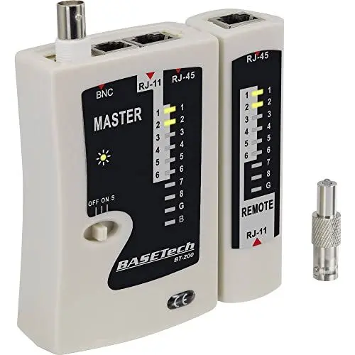 Produktbild: Kabeltester BT-200 Basetech BT-200 Geeignet für RJ-45, RJ-11, BNC