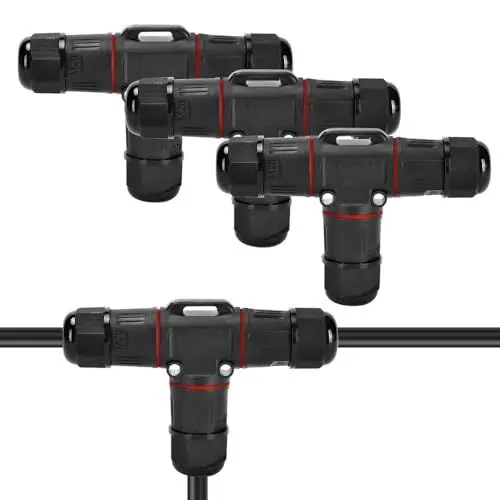 Produktbild: Afenau Kabelverbinder Wasserdicht IP68, 4 Stück 3-Polig, T-Form Kabelmuffe, Erdkabel Verbinder für Ø3-12 mm Kabeldurchmesser (Schwarz)