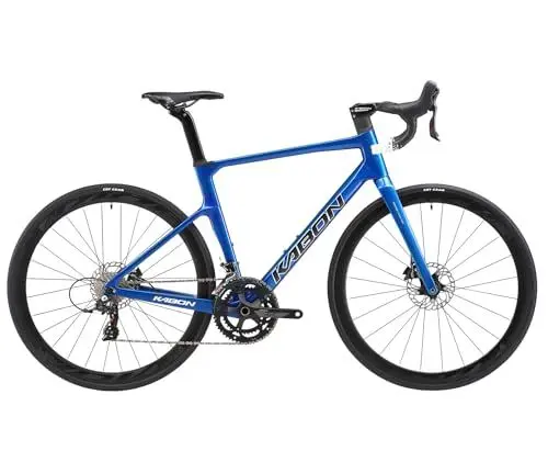 Produktbild: KABON Carbon Rennrad, T800 Carbon Fiber Rahmen 700C Rennrad mit 18 Gängen, Integriertem Kohlefaser Lenker, Scheibenbremsen Rennfahrrad für Männer und Frauen (Blau, 50cm)