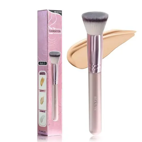 Produktbild: Kabuki Make up Pinsel, BEASOFEE Make up Pinsel mit flacher Oberseite, Pudrige oder Flüssige Foundation - Dichte Synthetische Premium Pinselhaare Mischflüssigkeit, Blend, Concealer 04 rosegold