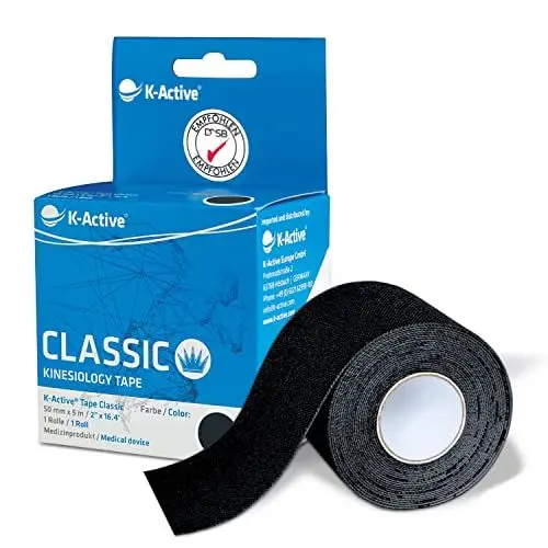 Produktbild: K-Active Tape Classic | Kinesiotapes super hautverträglich | wasserfest | Kinesiologie Tape für Sport & Therapie, extra langer Halt | (5cmx5m) (Schwarz)