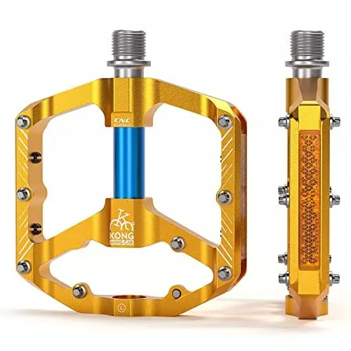 Produktbild: KADACHA Fahrradpedale, StVZO-konforme Plattformpedale mit Reflektoren, Leichtgewichtige Anti-Rutsch MTB Pedale, CNC Aluminium für Mountainbike, Rennrad, Trekkingrad (Gelb)