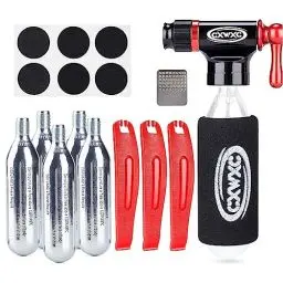 Produktbild: Kadacha CO2 Inflator Kit mit 5x16g CO2 Gewindekartuschen – Kompatibel mit Presta und Schrader Ventilen –Tragbare CO2 Fahrrad Reifenpumpe mit Kleber Reparatur Set für Rennräder und MTB (Kombination A)