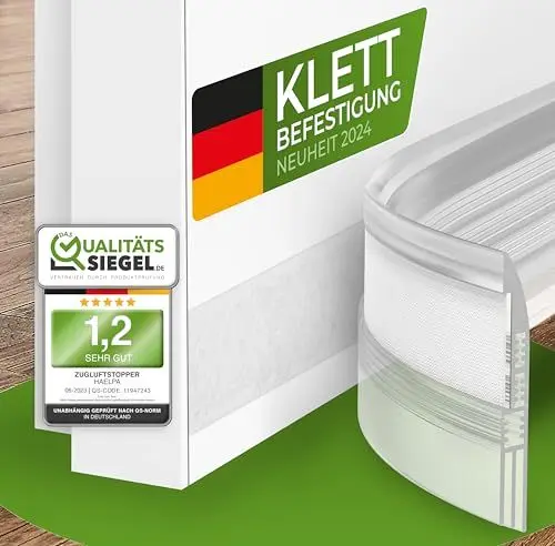 Produktbild: KÄLTESTOPP Zugluftstopper für Türen - Nachjustierbare Türdichtung selbstklebend (3x1m) - Schnelle, einfache Anbringung - Effektiver Kälteschutz (transparent)