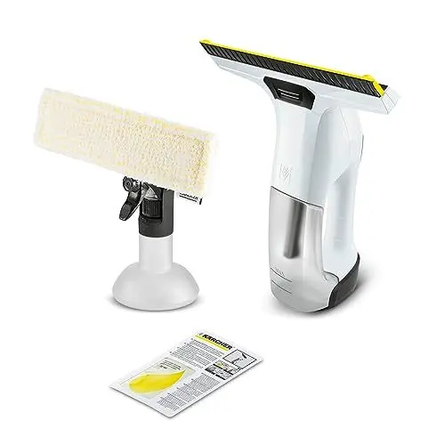 Produktbild: Kärcher Akku-Fenstersauger WV 6 Plus, extra lange Akkulaufzeit von 100 min, LED-Ladezustandsanzeige, wechselbare Absaugdüse: 280 mm, Sprühflasche mit Mikrofaserbezug, 20 ml Fensterreiniger-Konzentrat