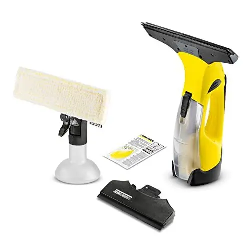 Produktbild: Kärcher Akku Fenstersauger WV 5 Plus N (Akkulaufzeit: 35 min, entnehmbarer Akku, 2 Absaugdüsen - schmal/breit, Sprühflasche mit Mikrofaserbezug, Fensterreiniger-Konzentrat) 20 ml, 1 Stück, Gelb