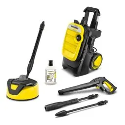 Produktbild: Kärcher Hochdruckreiniger K 5 Compact Home, Druck: max. 145 bar, Durchfluss: max. 500 l/h, Flächenleistung: 40 m²/h, Wasserfilter, Gewicht: 12 kg, mit Flächenreiniger T 5, Stein- und Fassadenreiniger