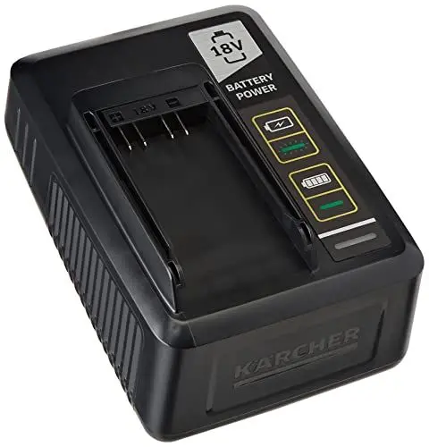 Produktbild: Kärcher Schnellladegerät Batterien Power 18 V (80 Prozent Akkuaufladung in 44 Minuten, für 18 V / 2.5 Ah und 18V / 5.0 Ah, inkl. Wandhalterung)