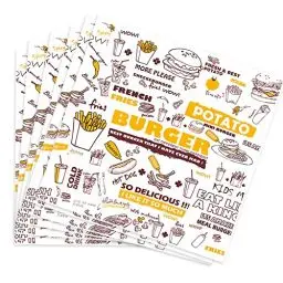 Produktbild: Käsepapier Wachspapier, 100 Stück Ernährungsmuster Deli Basket Liner Lebensmittelverpackung Papier Antihaftpapier für Lebensmittel Fettbeständig Wrap Papier BBQ Hamburger Sandwiches Pommes Körbchen