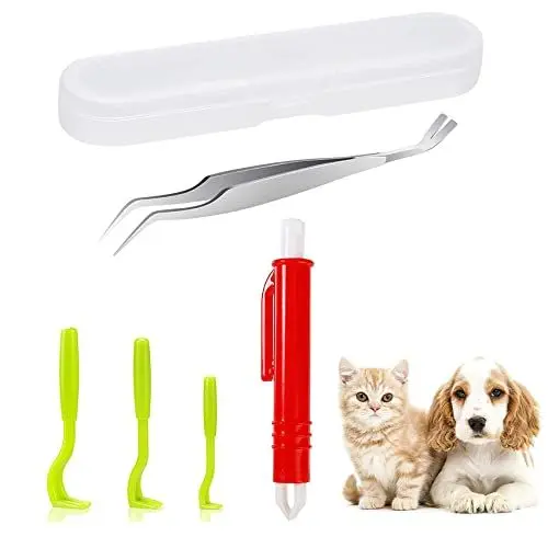 Produktbild: Kafeiya 5 Stück Zeckenhaken Zeckenzange für Hund,Katze,Edelstahl Kunststoff Zeckenhaken,Edelstahl Zeckenentferner Set Mensch,Hund,Kinder, Tool-Tick-Trap-20217