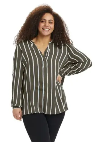 Produktbild: Kaffe Curve Damen Kcsida Bluse, Grape Leaf/Chalk Stripe, 46/Grande Taille