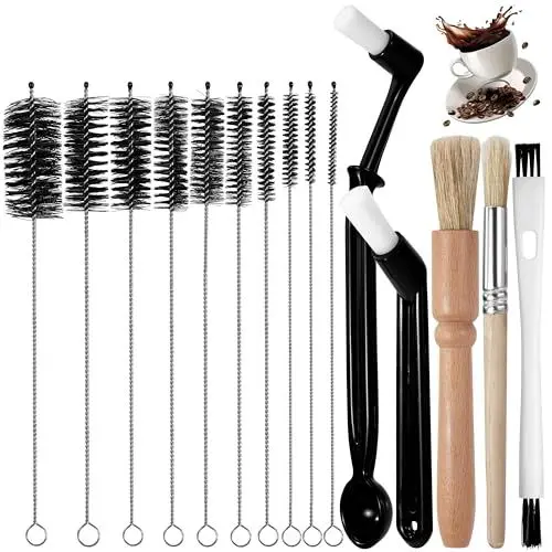 Produktbild: Kaffee Pinsel Set, 15 Stück Kaffee Reinigungsbürste, Kaffeemaschinen Reinigungspinsel, Kaffeemühle Siebträger Barista Pinsel und Kleine Strohhalm Bürste für Espressomaschine, Bohnen Getreide