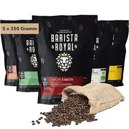 Produktbild: Kaffee Probierset ganze Bohne 5 x 350g | Kaffeebohnen Entdeckerpaket im Geschenkset | Arabica | fair | vegan | Ideal für Vollautomat, Filtermaschine, Handfilter und French Press | BARISTA ROYAL