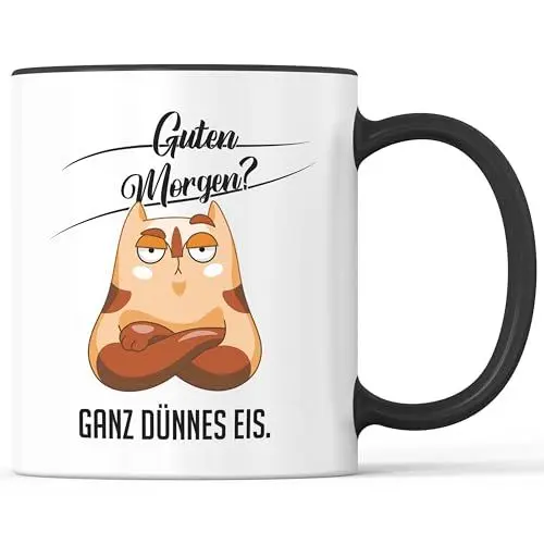 Produktbild: Kaffeebecher mit Spruch Guten Morgen Morgenmuffel Kaffee Nachteule - lustiges Geschenk - Kaffeetasse als Geschenkidee - Becher bzw. Tasse 330ml - Weiß-Schwarz