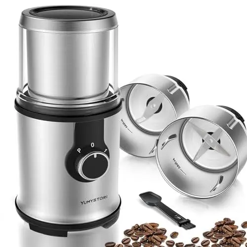 Produktbild: Kaffeemühle Elektrisch,Yumystori 350W Gewürzmühle Elektrisch und Kaffemühle, 110g Füllmenge Elektrische Kaffeemühle Edelstahl für Kaffeebohne Leinsamen Nüsse Gewürze Getreide