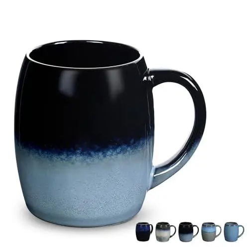 Produktbild: Kaffeetasse Groß,Tasse 500ml,Cappuccino Tassen Steingut,Keramik Becher,Kaffeetasse aus Porzellan,Blau Glatte Glasur Becher für Büro und Zuhause,Mikrowellen Spülmaschinenfest (Dunkelblau)