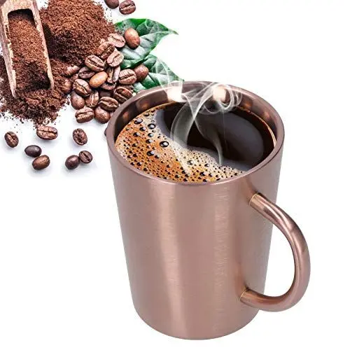 Produktbild: Kaffeetasse,Bierkrug Mit Handgriff 304 Edelstahl Kaffee Wasser Tasse Doppelwandiges Trinkgeschirr 340ml(Roségold)