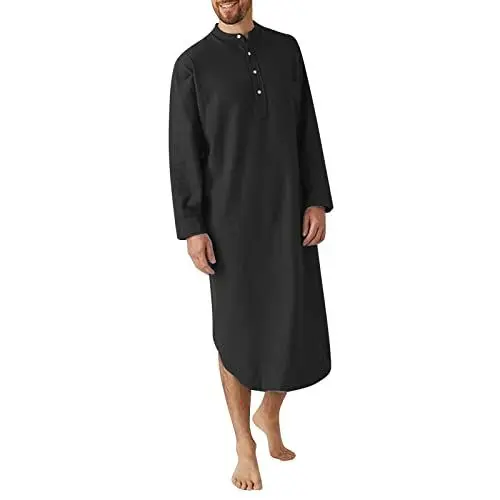 Produktbild: Kaftan Herren Lang Thobe Muslim Kaftan Herren Kaftan Thobe Lange Nahost Ramadan Kleid Henry Hemd Freizeit Islam Arabisch Thobe Muslime Hemd(Black,XXL)
