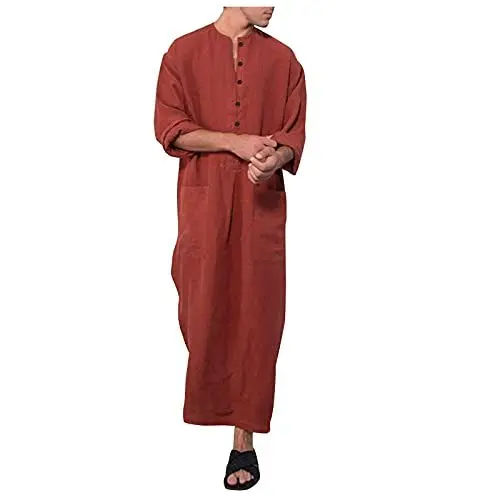 Produktbild: Kaftan Herren Lang Thobe Muslim Kaftan Herren muslimische Kleidung Islamka Fatan tobe KleidungDubai Lange Hemden Ethnische Kleidung Ramadan Kleidung Saudi-Arabien Kleidung(Brown,XXXXXL)
