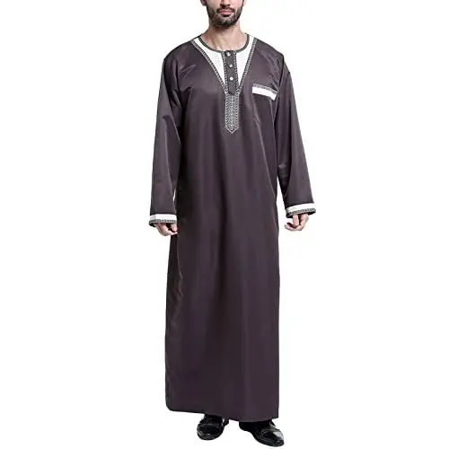 Produktbild: Kaftan Herren Lang Thobe Muslim Kaftan Herren muslimische Kleidung Thobe Islam Kaftan Thobe Robe Saudi-Arabien Robe Dubais Langhemden Ethnische Kleidung Ramadan Kostüme(Coffee,L)