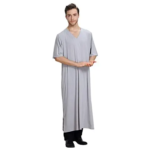 Produktbild: Kaftan Herren Lang Thobe Muslim Kaftan Herrenkafatan Kleidung Muslim KleidungDubai Lange Hemden Ethnische Kleidung Herrenkafatan Kleidung Thobe Lange Hemden Weiche Hemden(Grey,L)