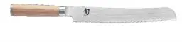 Produktbild: KAI Shun Classic White japanisches Brotmesser 23 cm Klingenlänge - Damastmesser 32 Lagen VG MAX Kern - 61 (±1) HRC - Pakkaholzgriff - Made in Japan - Wellenschliffmesser Brotschneider geschmiedet
