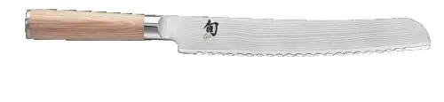 Produktbild: KAI Shun Classic White japanisches Brotmesser 23 cm Klingenlänge - Damastmesser 32 Lagen VG MAX Kern - 61 (±1) HRC - Pakkaholzgriff - Made in Japan - Wellenschliffmesser Brotschneider geschmiedet