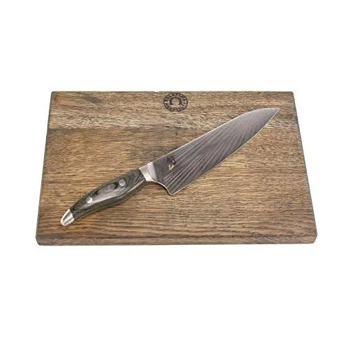 Produktbild: KAI Shun Messer – Nagare NDC-0706 – 72 Lagen Damastmesser mit 20cm Klinge – Handgeschmiedetes Japanisches Kochmesser für jede gute Küche + Schneidebrett 100% Handarbeit