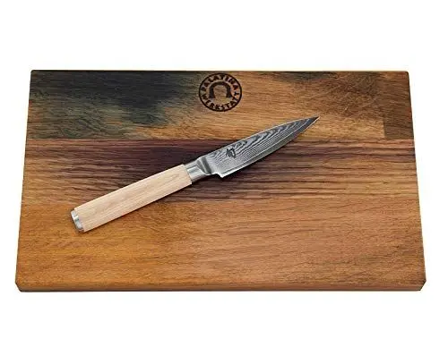 Produktbild: Kai Shun Classic White | DM-0700W | Japanisches Officemesser Gemüsemesser mit 8.5 cm Klinge aus Damaststahl | Schneidebrett aus massiver Eiche 30x18 cm | VK: 149,- €