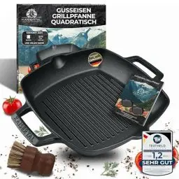 Produktbild: KAISERTAL Grillpfanne Gusseisen 26cm – Steakpfanne & Gusspfanne Induktion – Gusseisenpfanne Grill für Gasgrill & Backofen – Eisenpfanne Outdoor & Indoor – Cast Iron Pan Skillet
