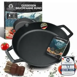 Produktbild: KAISERTAL Gusseisenpfanne 30cm – Steakpfanne & Gusspfanne für Induktion, Gasgrill & Grill – Pfanne Gusseisen – Gusseiserne Pfanne Outdoor & Indoor – Cast Iron Pan Skillet
