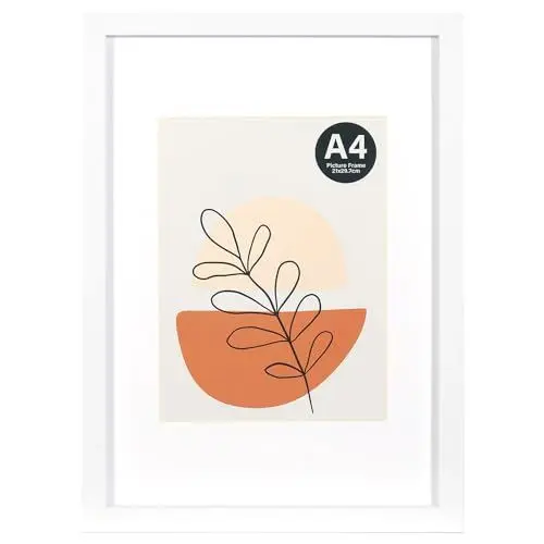 Produktbild: KAIWIN Bilderrahmen Weiß A4(21x30cm)-mit Passepartout 15x20cm, Holz Fotorahmen mit Acrylglas zum aufhängen und aufstellen, Für Fotos, Poster, Puzzles| Posterrahmen | a4 bilderrahmen