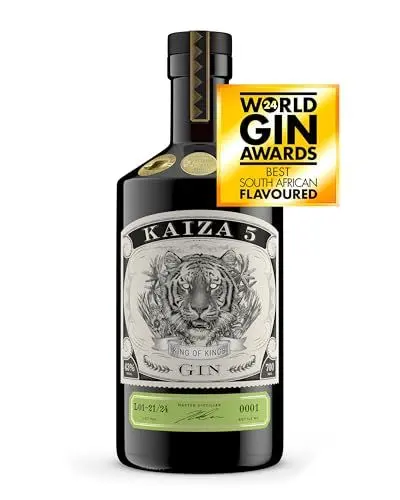 Produktbild: KAIZA 5 GIN - 0,7 l - 43% | Der ausgezeichnete Gin aus Südafrika/Kapstadt | Frisch, weich, exotisch mit schwarzer Johannisbeere und Grapefruit | Perfect Gin Tonic