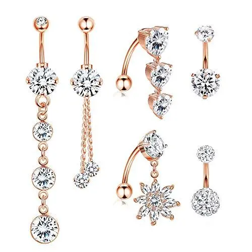 Produktbild: Kakonia 14G Bauchnabelpiercing Lang Baumelnd Kurz Piercing Bauchnabel Chirurgenstahl Niedlich Zirkonia Bauchnabelpiercing Schmuck für Damen