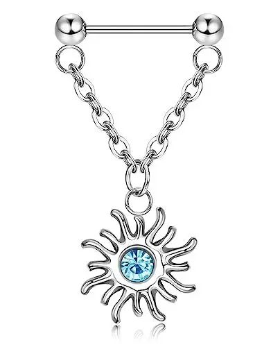 Produktbild: Kakonia Septum Ring Chain Kette für Damen G23 Titan Nasenring Nasenpiercing Ring With Chain Kette Silber Piercing Push In Nasenring Doppelten Ketten Sonne Mond Schmuck