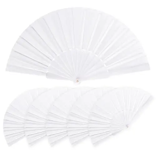 Produktbild: KAKOO 6STK Groß Fächer Hochzeit Gastgeschenke Hochzeit Fächer Weiß Groß Handfächer Hand Fan Wandfächer Fecher Damen Faltfächer faltbare Handfächer Zimmer Deko für Wedding Sommer Party