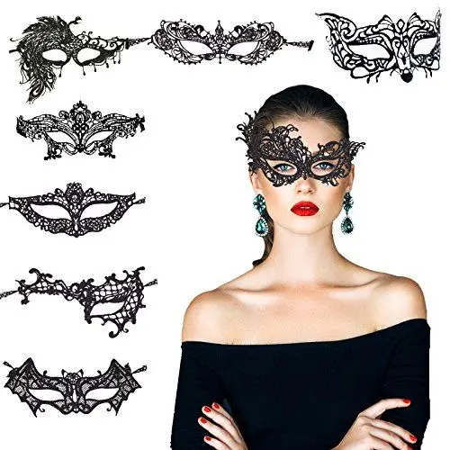 Produktbild: KAKOO 8 Modell Venezianische Maske Sexy Damen Spitze Augenmaske Gothic Maskerade Gesichtsmasken für Maskenball Kostüm Karneval Party Schwarz