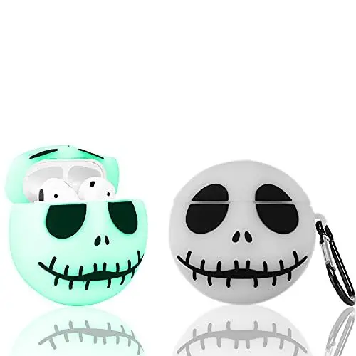 Produktbild: KAKUYI (Leuchtender Schädel) Airpods 1/2 Hülle Cover Soft Silikon, 3D Cute Cartoon AirPod Hülle Lustiger Abdeckung Stoßfest Vollschutz Hülle mit Schlüsselbund für Mädchen Kinder Jungen Frauen