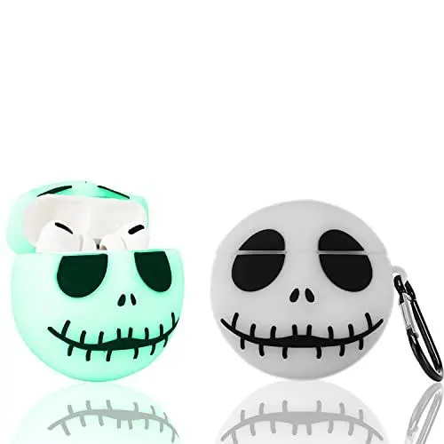 Produktbild: KAKUYI (Leuchtender Schädel) Airpods Pro Hülle Cover Soft Silikon, 3D Cute Cartoon AirPods Pro Hülle Lustiger Abdeckung Stoßfest Vollschutz Hülle mit Schlüsselbund für Mädchen Kinder Jungen Frauen