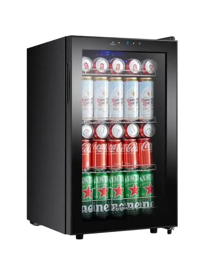 Produktbild: Kalamera Getränkekühlschrank, Kleiner Flaschenkühlschrank mit Touch-Bedienfeld, 3-18°C Kühlzone, Bierkühlschrank 68 Liter, 38 dB, Blaue LED-innenbeleuchtung, KRC-68GE