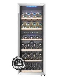 Produktbild: Kalamera Weinkühlschrank 2 Zonen, Edelstahloptik, 73 Flaschen (bis zu 310 mm Höhe),200 Liter,Zwei Kühlzonen 5-10°C/10-18°C, Freistehend, KRC-73BSS