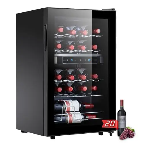 Produktbild: Kalamera Weinkühlschrank 2 Zonen, Touch-Bedienfeld,Schwarze Glastür, Verdeckter Griff, Flaschenkühlschrank 20 Flaschen, 68Liter, 5-18°C Kühlzone, KRC-68BFG