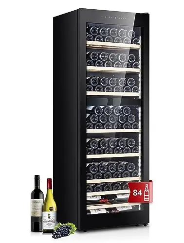 Produktbild: Kalamera Weinkühlschrank Upgrade, 84 Flaschen, 266 Liter, LED-Innenbeleuchtung Streifen, 2 Kühlzonen 5-10°C/10-18°C, KRC-266BFG