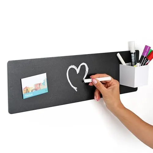 Produktbild: KalaMitica - Magnettafel für die Wand, Kreidetafel Magnetisch aus Stahl, beschreibbar mit Kreide und abwischbar, Pinnwand für Magnete - Schwarz Anthrazit - 14 x 50 cm