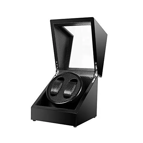 Produktbild: Kalawen Automatik Uhrenbeweger für 2 Uhren Automatikuhren Watch Winder Mute für 2 Uhren Luxuriöser Automatische Uhrendreher Holz Aufbewahrung Uhrenvitrine mit Batteriebetrieb oder Netztei Schwarz