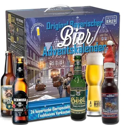 Produktbild: Kalea | Bier-Adventskalender | Edition Bayern | 24x 0,33l Bierspezialitäten aus Bayern | inkl. Verkostungsglas | Bestückung 2024 | Geschenk zur Vorweihnachtszeit