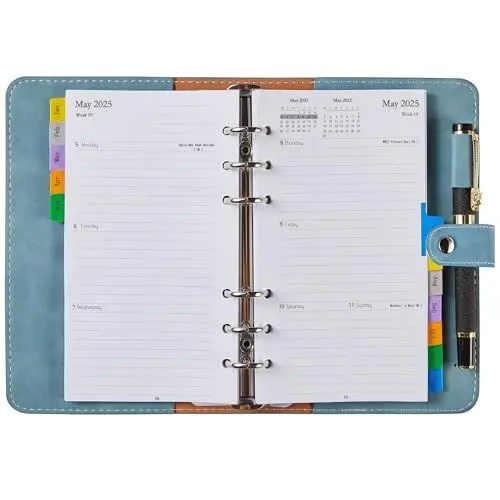 Produktbild: Kalender 2025 Wochenplaner Personal A6 Nachfüllbar, 1 Woche 2 Seite Organizer mit Tabs, Stiftschlaufe, Tasche, Softcover Taschenkalender 2025 Klein, Buchkalender Planer Ringbuch, Jan.25-Dez.25